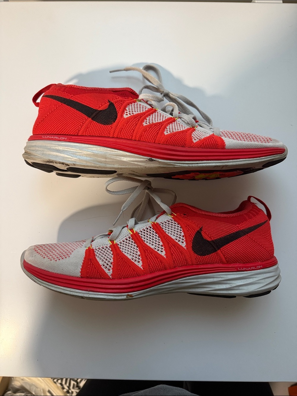 Nike Men’s Flyknit Lunar 2 Red, White and Black Athletic Running Shoes
